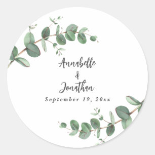 Sticker Rond Belle délicate feuille d'eucalyptus mariage cla