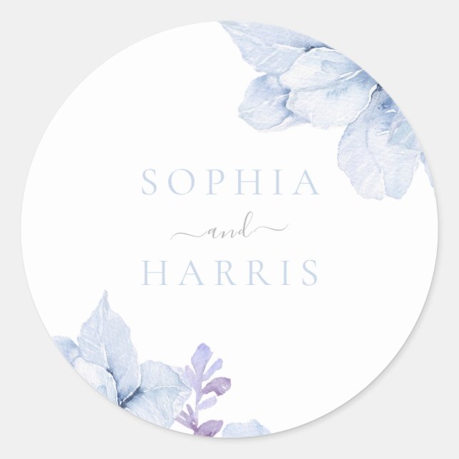 Sticker Rond Belle Elégance Sky Blue Floral Mariage (Devant)
