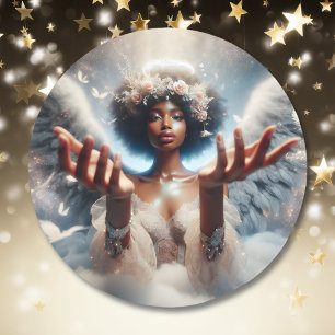 Sticker Rond Belle Ethérée Ange Afro-Américaine