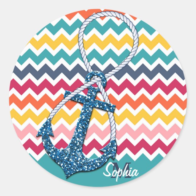 Sticker Rond Belle fausse parties scintillant ancre nautique in (Devant)