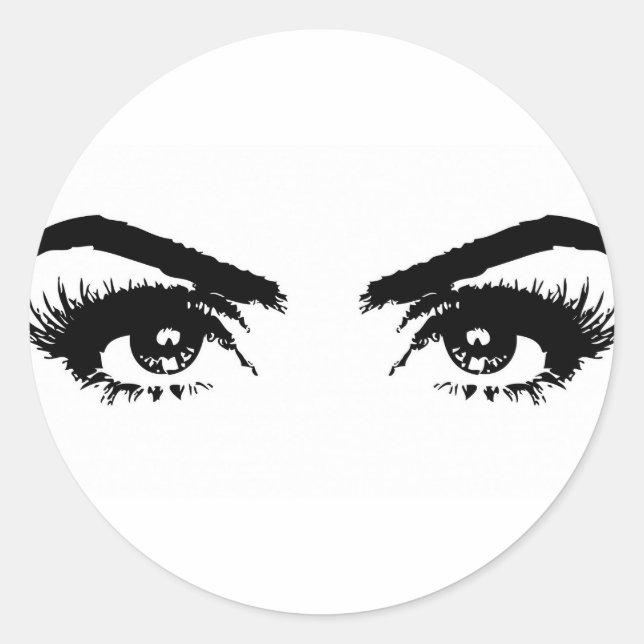 Sticker Rond Belle femme aux yeux noir et blanc (Devant)