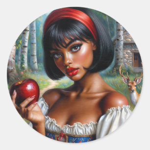 Sticker Rond Belle Femme Noire Avec Pomme