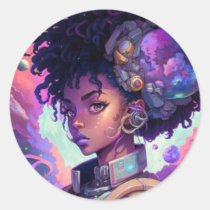 Sticker Rond Belle Fille Afro Haired
