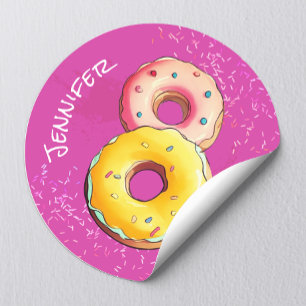 Sticker Rond Belle Fille Donut 8 Ans Saupoudrés violets