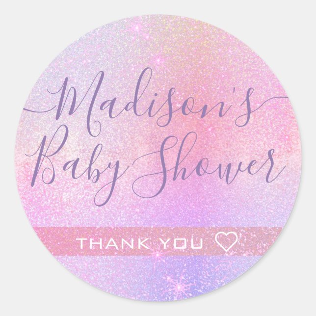 Sticker Rond Belle fille Parties scintillant Merci de Baby show (Devant)