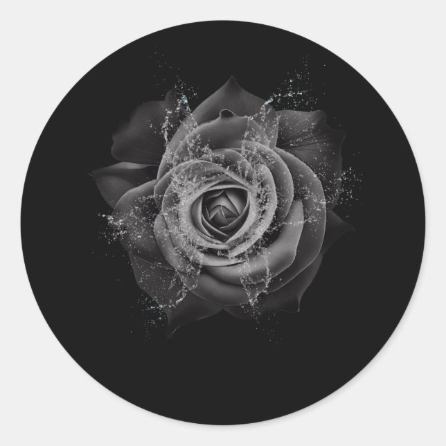 Sticker Rond Belle Fleur De Rose Noire De Mariage De Bacheloret (Devant)