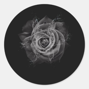 Sticker Rond Belle Fleur De Rose Noire Mariage Enterrement De V