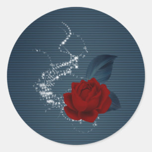 Sticker Rond Belle fleur rouge et feuilles de marine