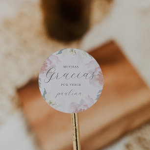 Sticker Rond Belle Floral rose Quinceañera Gracias Nom
