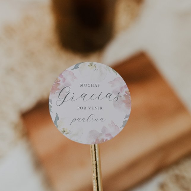 Sticker Rond Belle Floral rose Quinceañera Gracias Nom (Créateur téléchargé)
