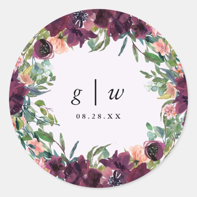 Sticker Rond Belle florale avec Mariage Monograms (Devant)