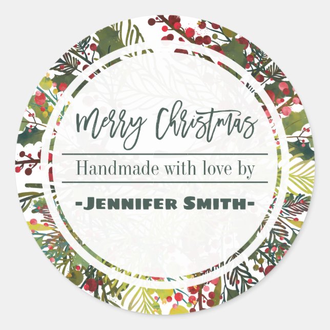 Sticker Rond Belle Florale Faite À La Main Avec Amour (Devant)