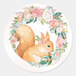 Sticker Rond Belle Forêt Animaux - Petit Écureuil