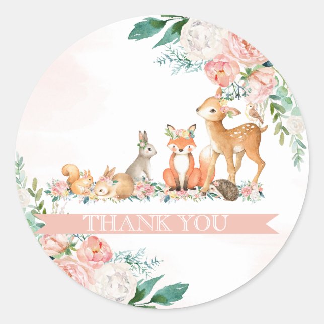 Sticker Rond Belle forêt Bois Animaux Fille Baby shower (Devant)