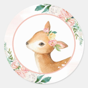 Sticker Rond Belle Forêt Boisée Animaux - Petit Cerf