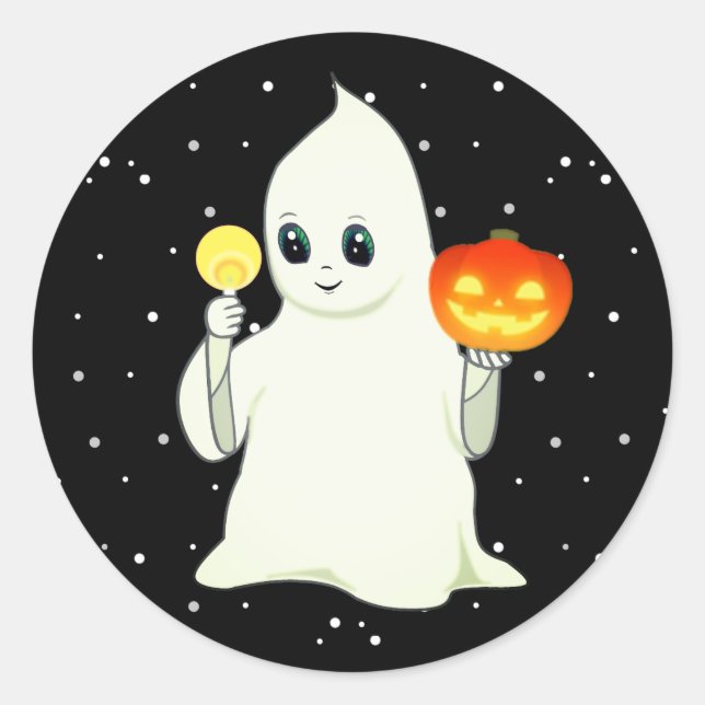 Sticker Rond Belle Halloween Ghost & Citrouille sur Black Class (Devant)