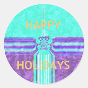 Sticker Rond Belle Happy Holidays Blue Cyan conception vectorie