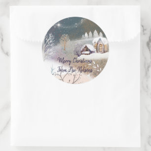 Sticker Rond Belle illustration de maison d'hiver Vacances de N
