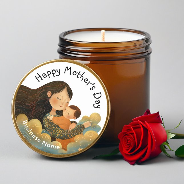 Sticker Rond Belle illustration de Mère & Enfant | Fête des mèr (Cute Illustration of Mother & Child | Mother's Day Classic Round Sticker)
