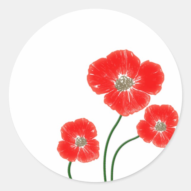 Sticker Rond Belle image de fleurs de pavot rouge vif (Devant)
