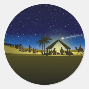 Sticker Rond belle image de la nativité de Noël