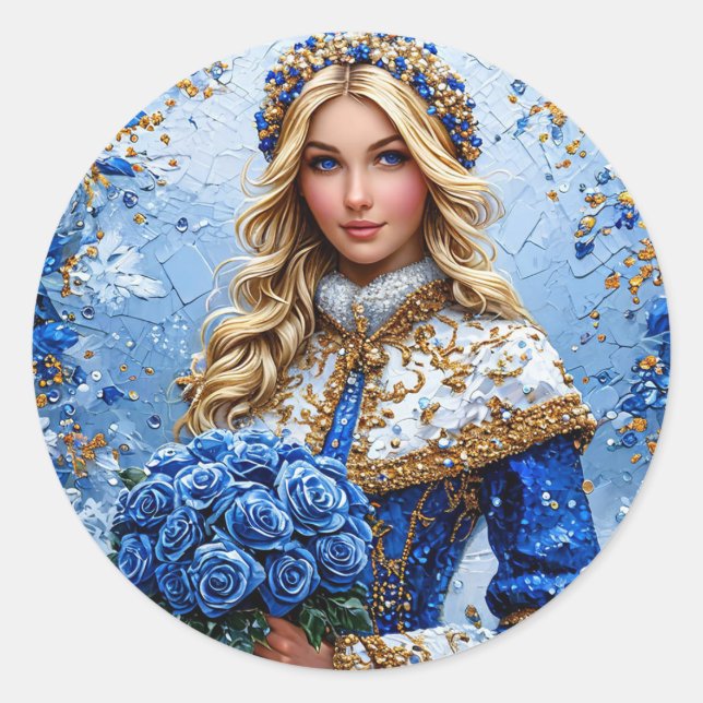Sticker Rond Belle jeune fille de neige (Devant)