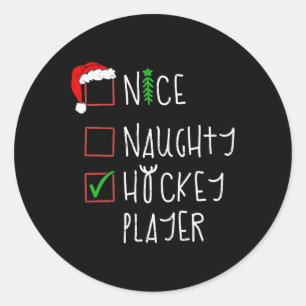 Sticker Rond Belle Joueuse de hockey Naughty Costume de Noël dr