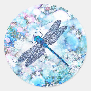 Sticker Rond Belle libellule bleue
