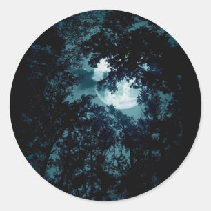 Sticker Rond Belle Lune qui coule avec les arbres