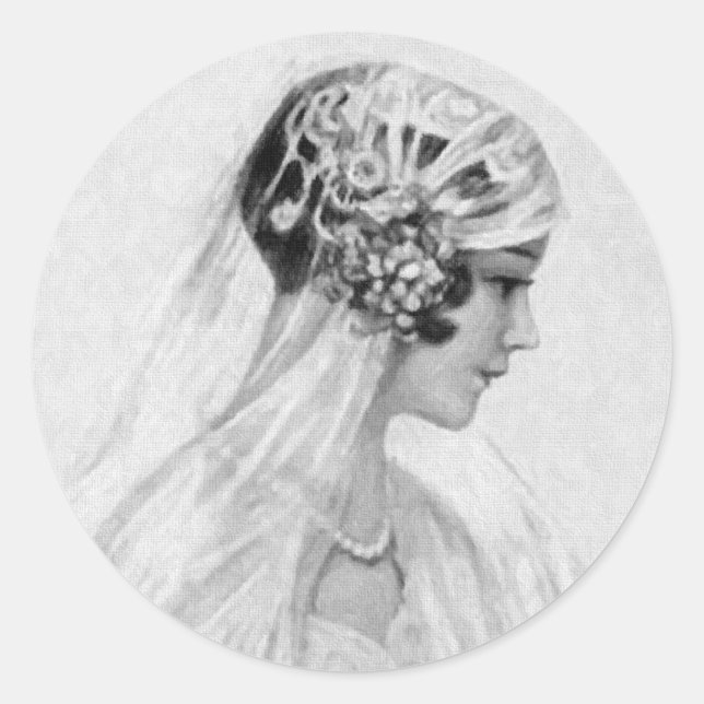 Sticker Rond Belle Mariée Vintage, Niveaux de gris (Devant)