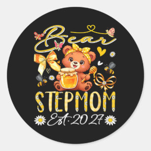 Sticker Rond Belle-mère Est 2027 Nœud Papillon Floral Fête Des