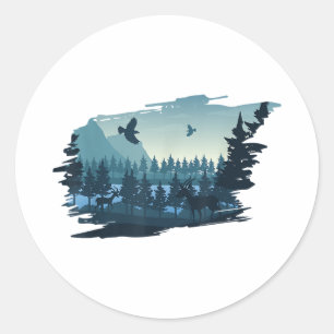 Sticker Rond Belle Montagne, Arbres de la Nature et Forêt