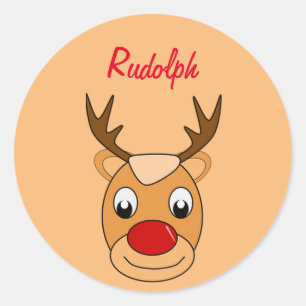 Sticker Rond Belle Noël de Noël mignonne Deer Rudolph