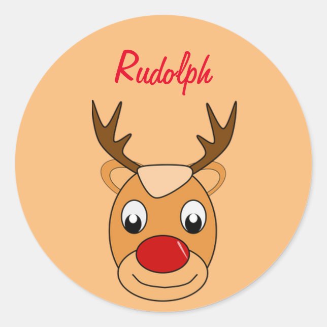 Sticker Rond Belle Noël de Noël mignonne Deer Rudolph (Devant)