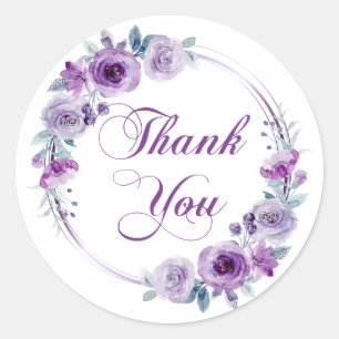 Sticker Rond Belle Note de Remerciement Couronne Fleurie Violet