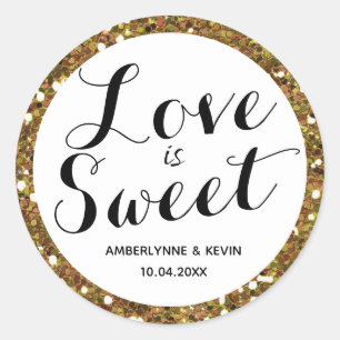 Sticker Rond Belle Parties scintillant Gold Love is Sweet