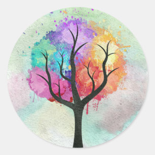 Sticker Rond belle peinture Abstraite à l'huile d'arbre Pastel
