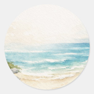 Sticker Rond Belle peinture aquarelle bord de mer océan côtier