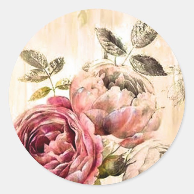 Sticker Rond Belle peinture florale victorienne (Devant)