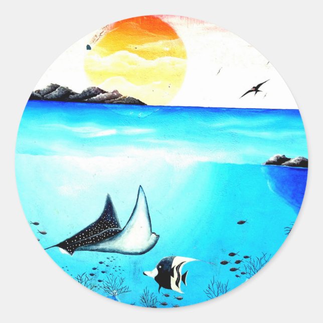 Sticker Rond Belle peinture sous-marine (Devant)