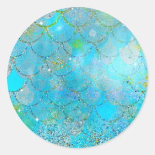 Sticker Rond Belle Perle Irisée Brillante Écailles de Sirène