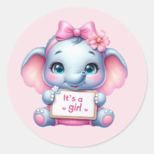 Sticker Rond Belle petite fille éléphant
