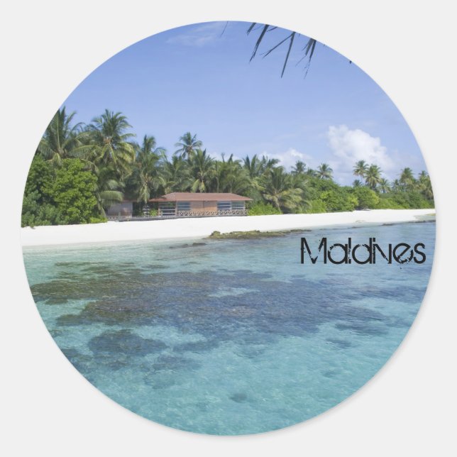 Sticker Rond Belle plage aux Maldives (Devant)
