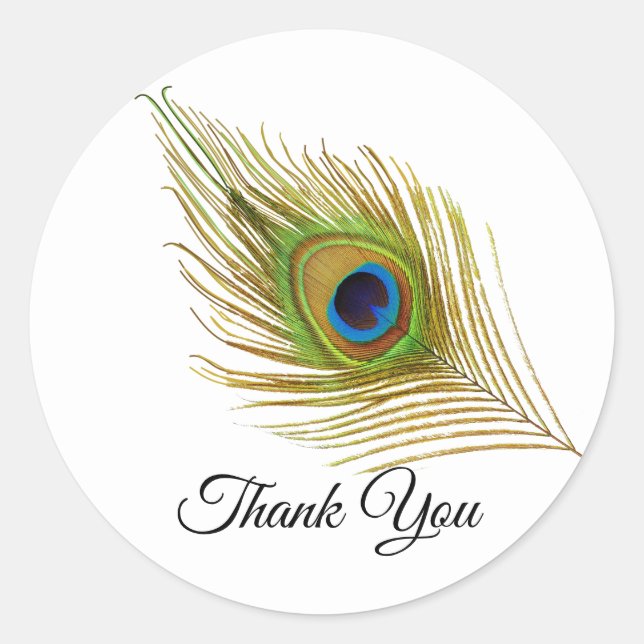Sticker Rond Belle plume de paon Merci (Devant)
