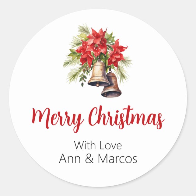 Sticker Rond Belle Poinsettias Verdure Foliage Noël (Devant)