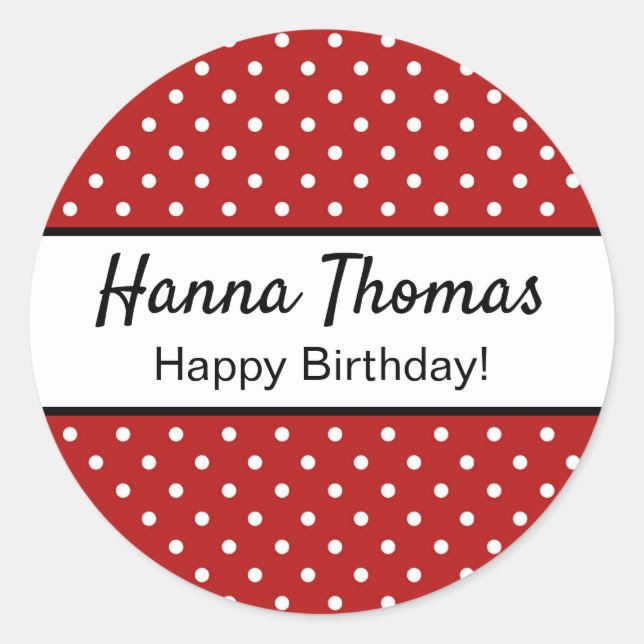 Sticker Rond Belle Polka Blanc Rouge Point Anniversaire (Devant)
