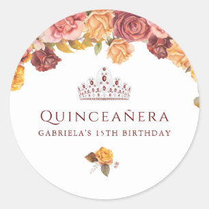 Sticker Rond Belle Quinceanera de Bourgogne et de Rose jaune