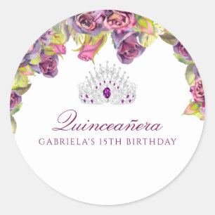 Sticker Rond Belle Quinceanera Florale Violette