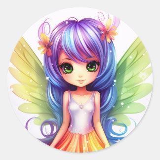 Sticker Rond Belle Rainbow colorée Happy Fairy Princess