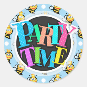 Sticker Rond Belle Reine d'abeille, Bébé Bleu & Blancs Pois